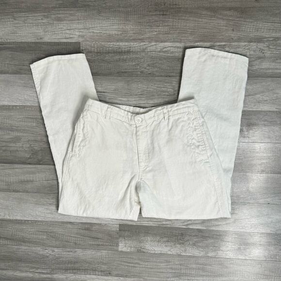 Linen Island Importer Pants White Unlined Tapped Leg Summer Minimalist - Picture 1 of 9